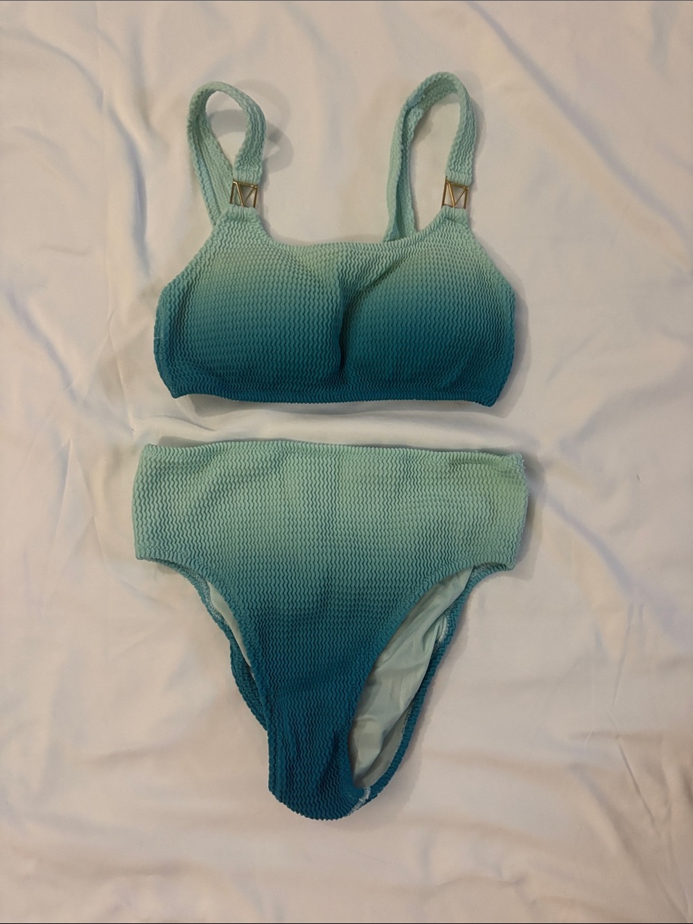 Textured Ombre Bikini Set in Seafoam to Teal